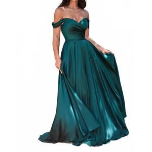 NEW CINDERELLA DIVINE off shoulder a-line satin dress in emerald